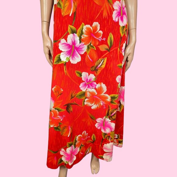 Vintage Royal Hawaiian Barkcloth Maxi Dress Womens M Sleeveless Orange Pink - Picture 3 of 9